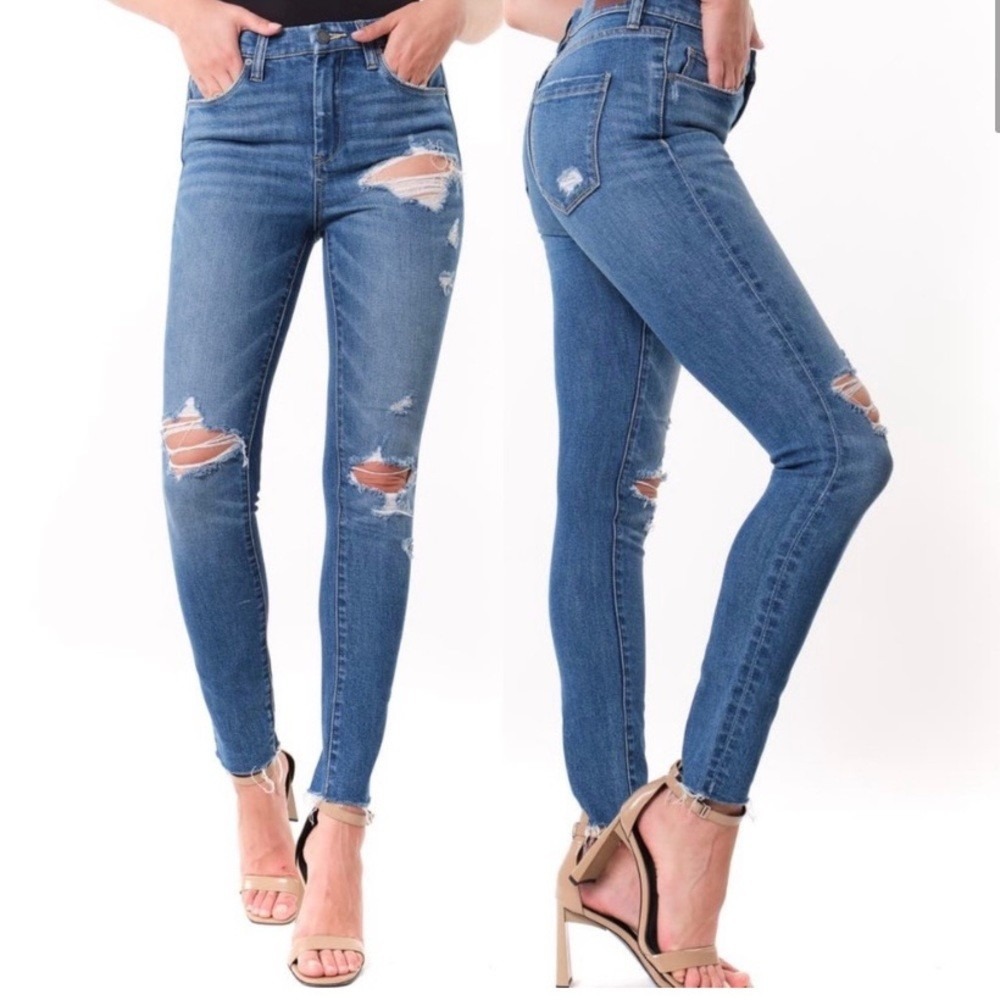 BLANKNYC The Great Jones Jeans Women 27 Blue Distressed High Rise Skinny Frayed